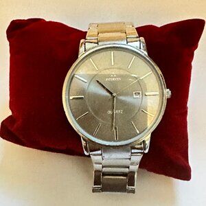FITRON Quartz Watch Stainless Steel Case, Band and Back Men Japan, W/Pillow
